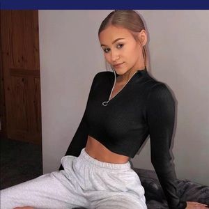 Half Zip Crop Tops